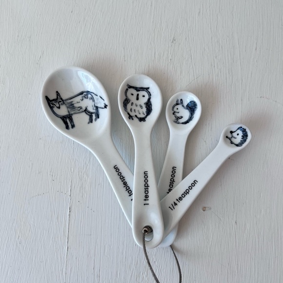 Charming Animal Design Measuring Spoons Set - White - Fox Hedgehog Owl Squirrel - Picture 2 of 4